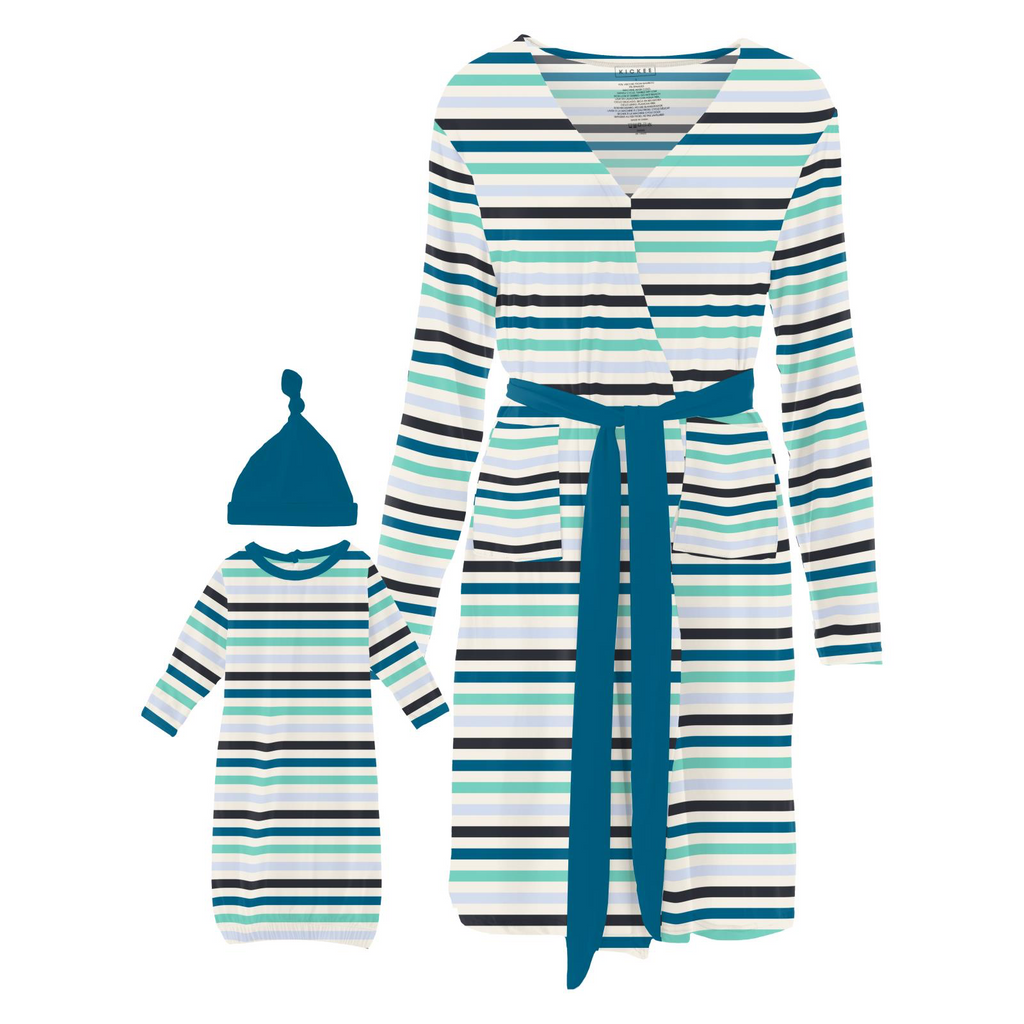 Kickee Pants Women's Mid Length Lounge Robe &  Layette Gown Set in Little Boy Blue