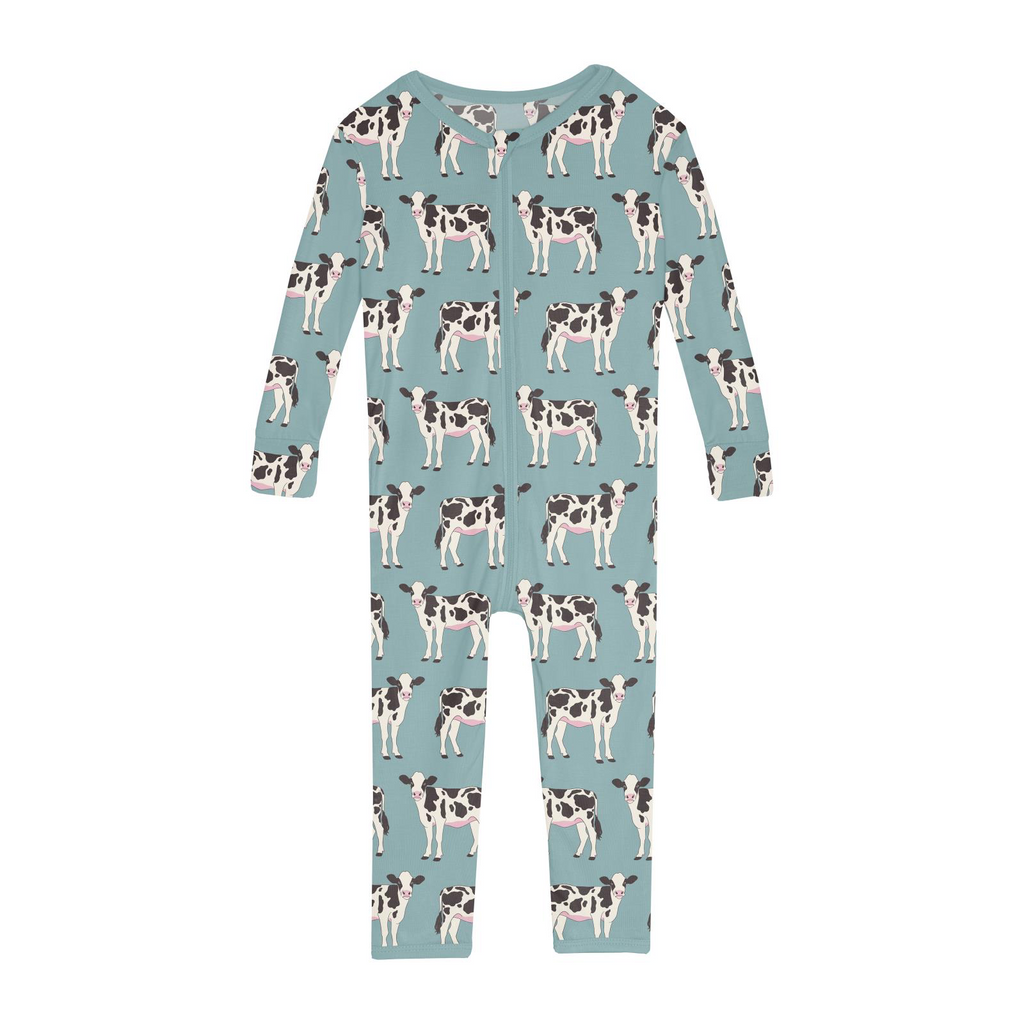 Kickee Pants Convertible Sleeper with Zipper - Jade Cows