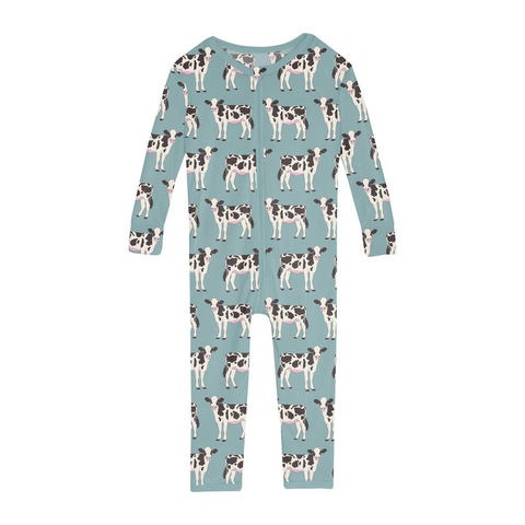 Kickee Pants Convertible Sleeper with Zipper - Jade Cows