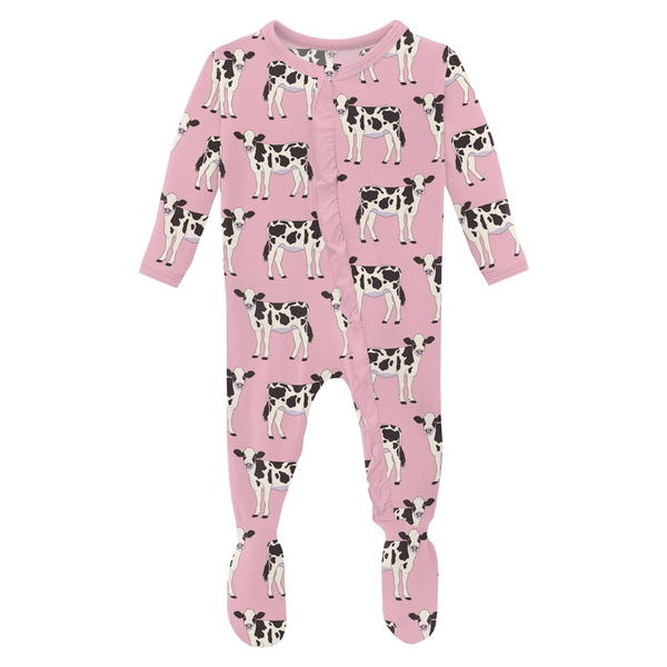 Kickee Pants 2 Way Zipper Ruffle Footie - Cake Pop Cows