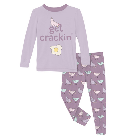 Kickee Pants PJ Set - Lavender Chickens