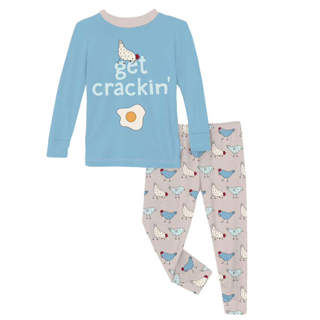 Kickee Pants PJ Set - Latte Chickens