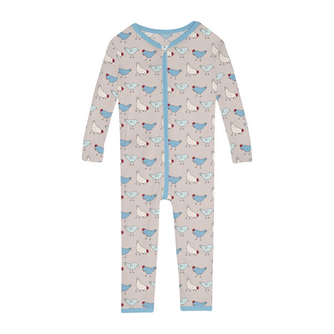 Kickee Pants Convertible Sleeper With Zipper - Latte Chickens