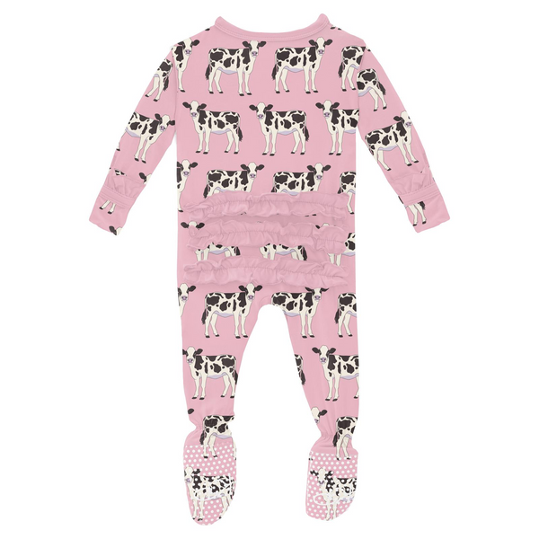 Kickee Pants 2 Way Zipper Ruffle Footie - Cake Pop Cows