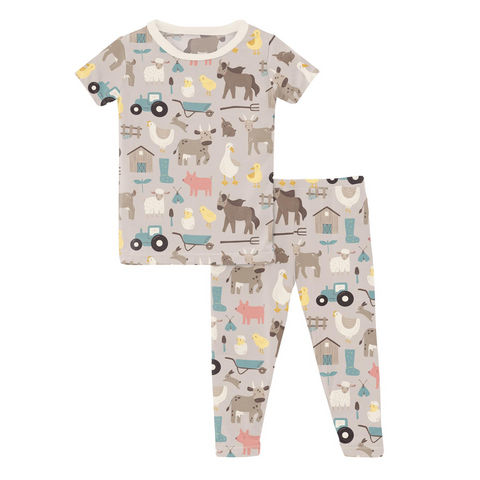 Kickee Pants Short Sleeve Pj Set - Latte Morning on the Farm