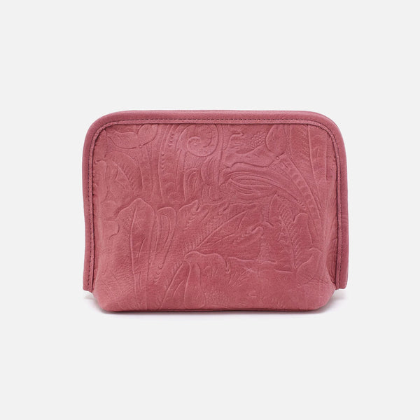 Hobo Beauty Cosmetic Pouch in Mauve Tooled Embossed Leather