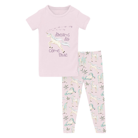 Kickee Pants Short Sleeve PJ Set - Shrinking Violet Sleeping Unicorns