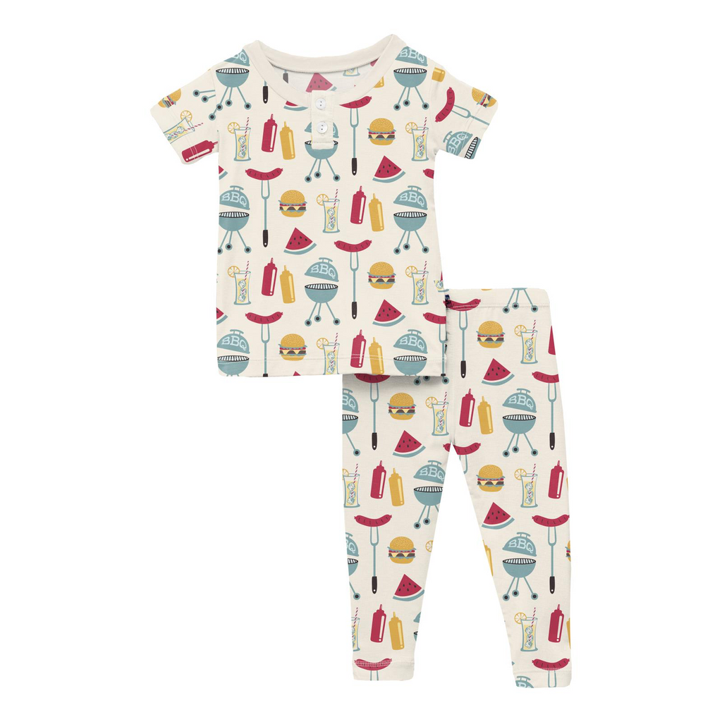 Kickee Pants Short Sleeve Henley PJ Set - Natural BBQ